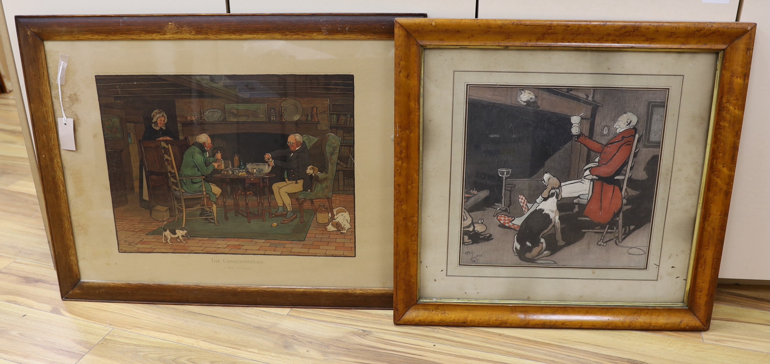 Cecil Aldin (1870-1935), two colour prints, 'The Connoisseurs' and Toasting the hearth, overall 55 x 74cm and 38 x 39cm